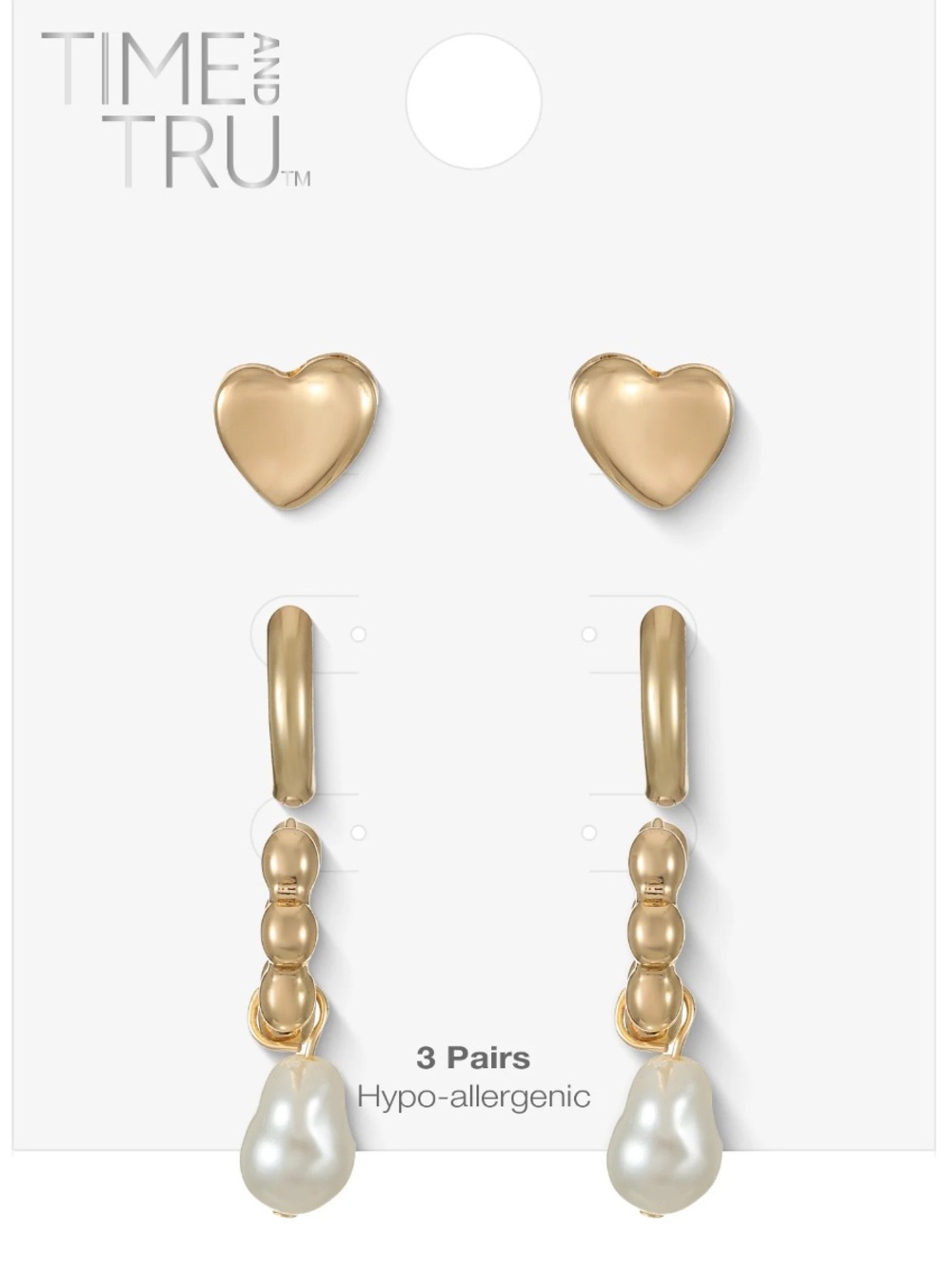 Gold Tone Mixed Hoop & Heart Earring Set with Faux Pearl Drops
